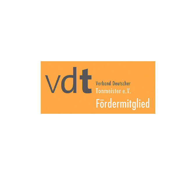 Logo vdt. Verband Deutscher Tonmeister e.V. Fördermitglied.