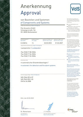 Zertifikat VdS EN 54-24 VdS Gütesiegel
