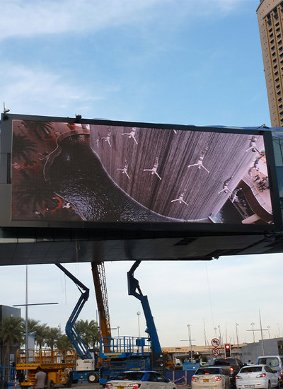 Outdoor Sound System at Screen with Pan Beam Speakers with Beam Steering Technology